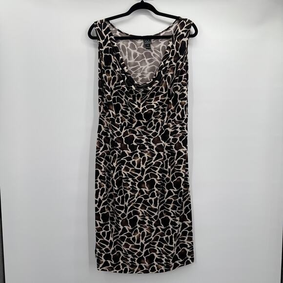 Clara Sunwoo Dress Womens 1X Brown Black Giraffe Animal Print Cowl Neck Slinky - Picture 1 of 9